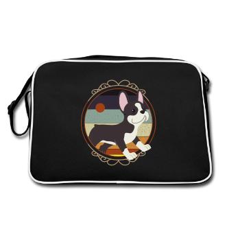 Boston Terrier, Boston Terrier Tierfreunde, Boston - Retro Tasche - Schwarz/Weiß - Hinten