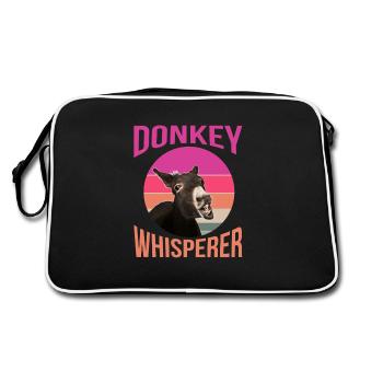 Esel, Esel Esel Liebe, Lustiger Esel - Retro Tasche - Schwarz/Weiß - Hinten