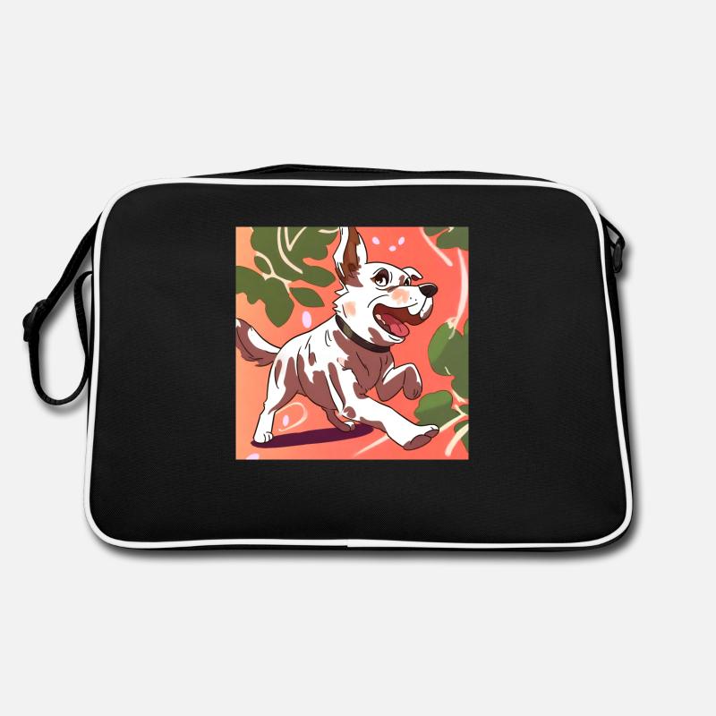 Chien d’anime joyeux en course - Sac Retro - noir/blanc