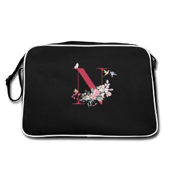 Letter n floral - gift idea - Retro Bag - black/white - Back