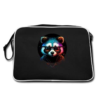 Hipster raccoon - Retro Bag - black/white - Back