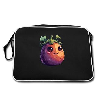 Aubergine Comic Gesicht - Retro Tasche - Schwarz/Weiß - Hinten