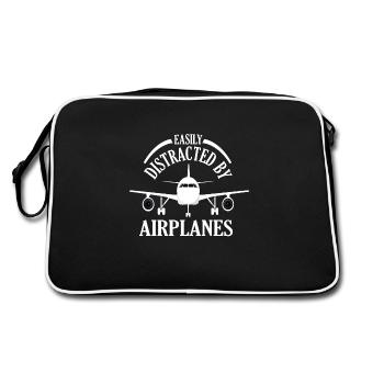 Easily Distracted By Airplanes Funny Aviation - Retro Bag - black/white - Back