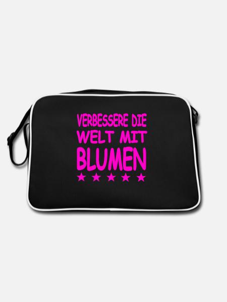 Blumen - Retro Tasche - Schwarz/Weiß