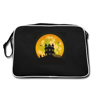Scary haunted house with full moon - Retro Bag - black/white - Back