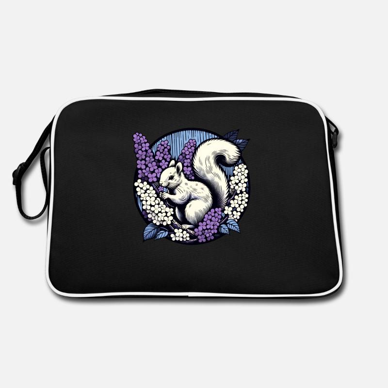 Flieder-Eichhörnchen - Retro Tasche - Schwarz/Weiß
