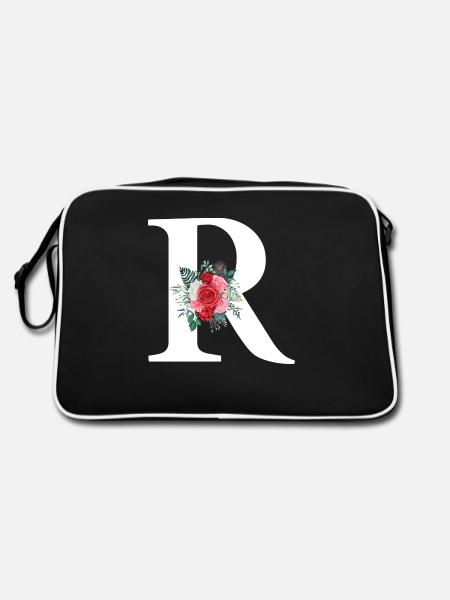Red Floral Letter R - Retro Bag - black/white - Back