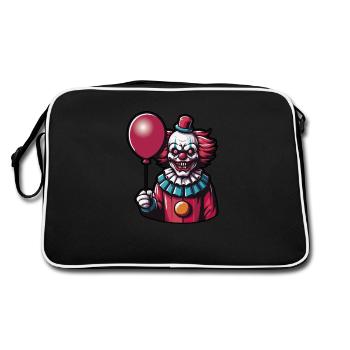 Clown effrayant aux cheveux roux tenant un ballon rouge - Sac Retro - noir/blanc - Dos