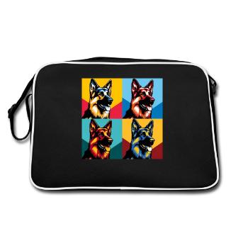 Pop Deutscher Schäferhund Porträt - Haustier Porträt - Retro Tasche - Schwarz/Weiß - Hinten