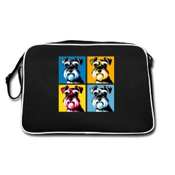 Pop Miniatur Schnauzer Hund Porträt - Pet Portrai - Retro Tasche - Schwarz/Weiß - Hinten