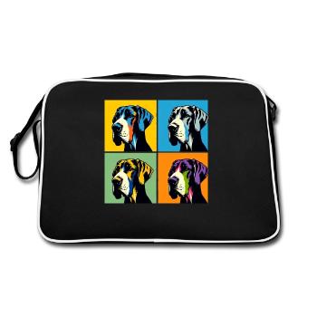 Pop Deutsche Dogge Hund Porträt - Haustier Porträt - Retro Tasche - Schwarz/Weiß - Hinten