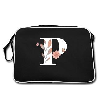 Letter p wildflowers watercolors - Retro Bag - black/white - Back
