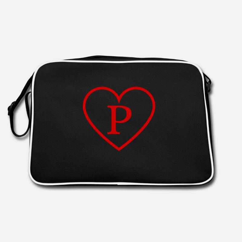 Buchstabe p rotes Herz Retro Tasche