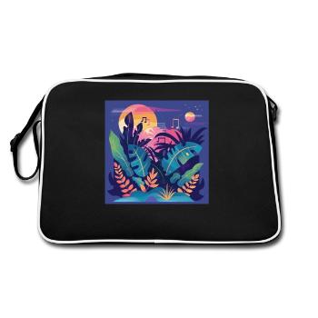 Pflanzen und Musik - hochwertiger Modedruck - Retro Tasche - Schwarz/Weiß - Hinten