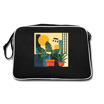 Pflanzen und Musik - hochwertiger Modedruck - Retro Tasche - Schwarz/Weiß - Hinten