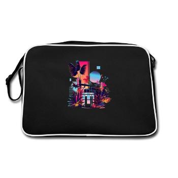 Pflanzen und Musik - hochwertiger Modedruck - Retro Tasche - Schwarz/Weiß - Hinten