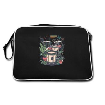 Pflanzen und Musik - hochwertiger Modedruck - Retro Tasche - Schwarz/Weiß - Hinten