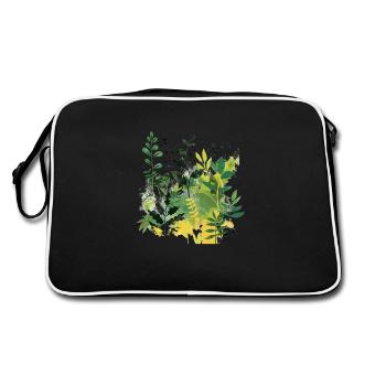 Pflanzen und Musik - hochwertiger Modedruck - Retro Tasche - Schwarz/Weiß - Hinten