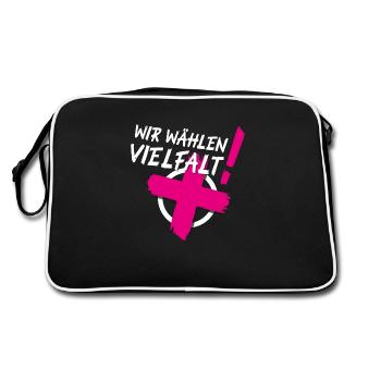 Wir wählen Vielfalt! (CSD-Design 2024) - Retro Tasche - Schwarz/Weiß - Hinten