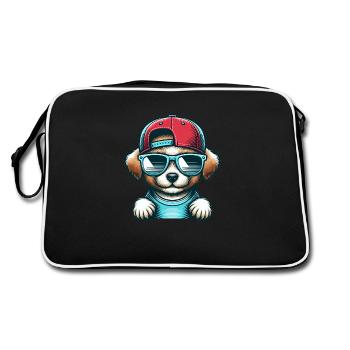 Chien mignon avec capuchon et lunettes de soleil - süsser Hund - Sac Retro - noir/blanc - Dos