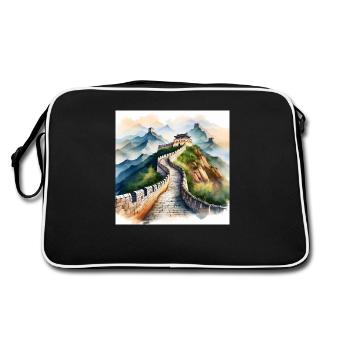 Colourful Great Wall of China Scenic Illustration - Retro Bag - black/white - Back