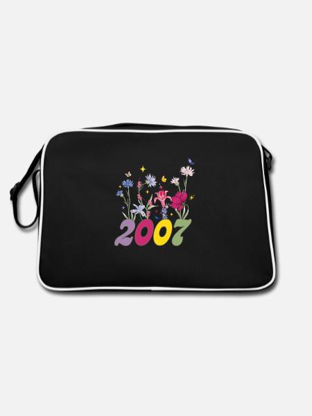 Geburtsjahr 2007 Wildblumen - Retro Tasche - Schwarz/Weiß - Hinten