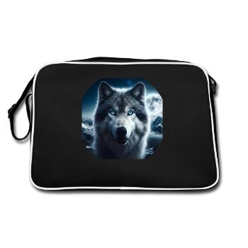 Wolf with blue eyes at night - Retro Bag - black/white - Back