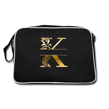 Personalized Floral Gold Letter k - Gift Idea - Retro Bag - black/white - Back