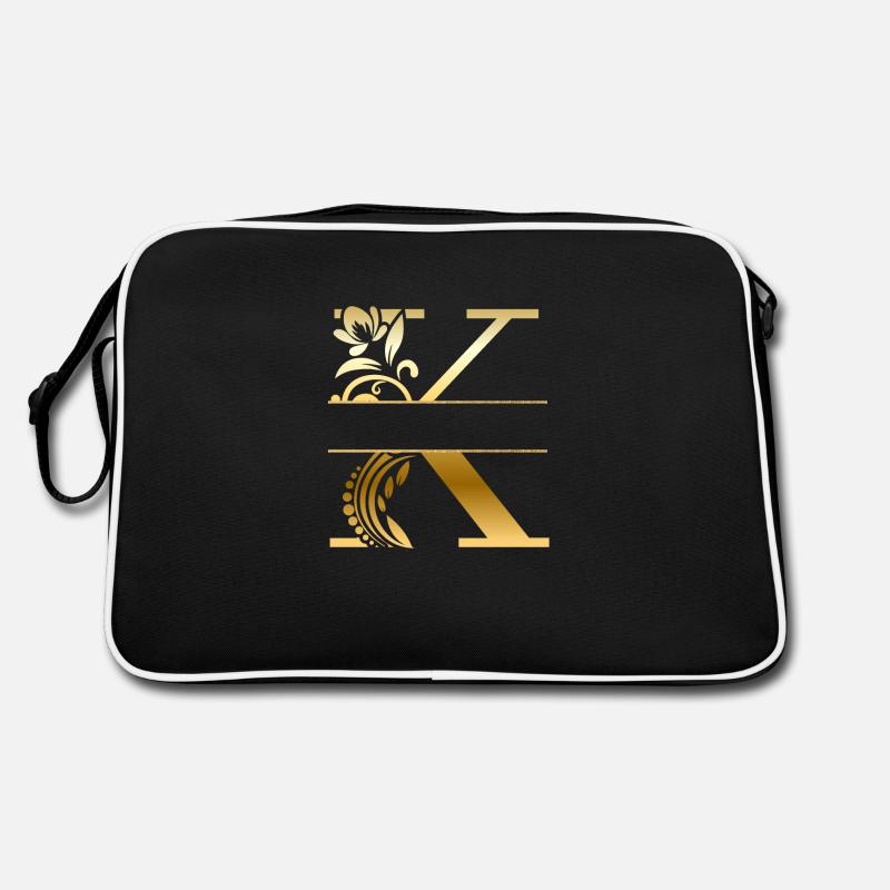 Personalisierter floraler Goldbuchstabe k - Geschenkidee Retro Tasche
