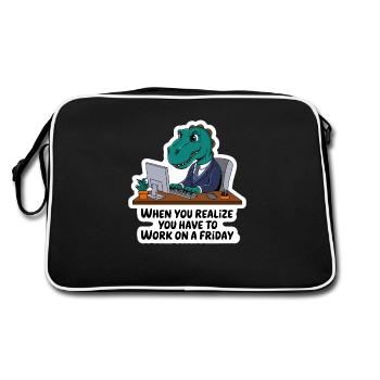 Dinosaure au bureau - travail après les heures de travail le vendredi - Sac Retro - noir/blanc - Dos