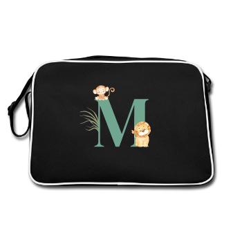 Buchstabe M Grüne Dschungeltiere - Retro Tasche - Schwarz/Weiß - Hinten