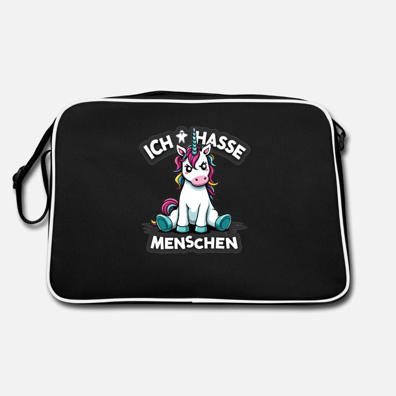 Ich hasse Menschen Einhorn Lustig Bunt Retro Tasche