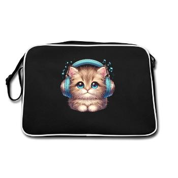 Chat mignon avec des écouteurs Doodle - Sac Retro - noir/blanc - Dos