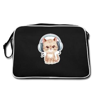 Chat mignon avec des écouteurs Doodle - Sac Retro - noir/blanc - Dos