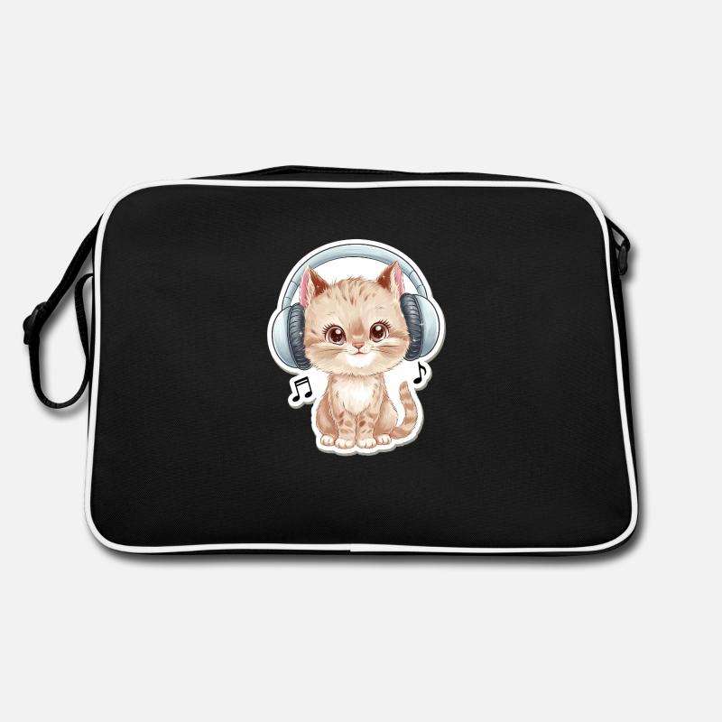 Chat mignon avec des écouteurs Doodle Sac Retro