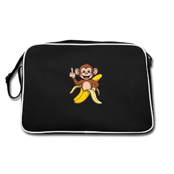 Singe coquin avec banane - Conception de dessin animé amusante - Sac Retro - noir/blanc - Dos