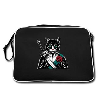 Le chat samourai, le chat Bushido - Sac Retro - noir/blanc - Dos