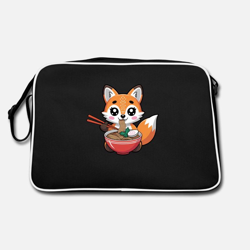 Mignon renard kawaii mangeant des ramen Sac Retro