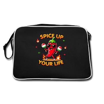 Spice Up Your Life – Kawaii Chili Mascot Funny Pun - Retro Bag - black/white - Back