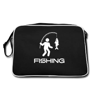 Minimalist Fishing Icon Catch Design - Retro Bag - black/white - Back
