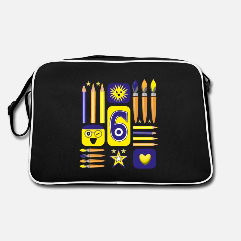 6 / Blaue sechs mit Herz zum Kindergeburtstag. Retro Tasche