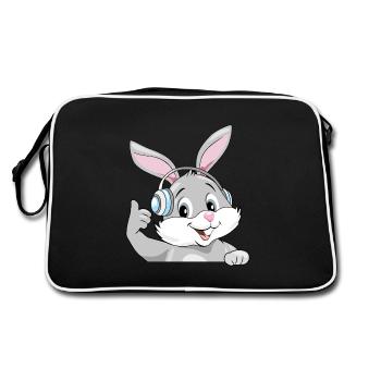 Smiling satisfied bunny in headphones - Retro Bag - black/white - Back