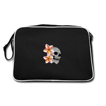 Skull and Tiare flowers - Retro Bag - black/white - Back