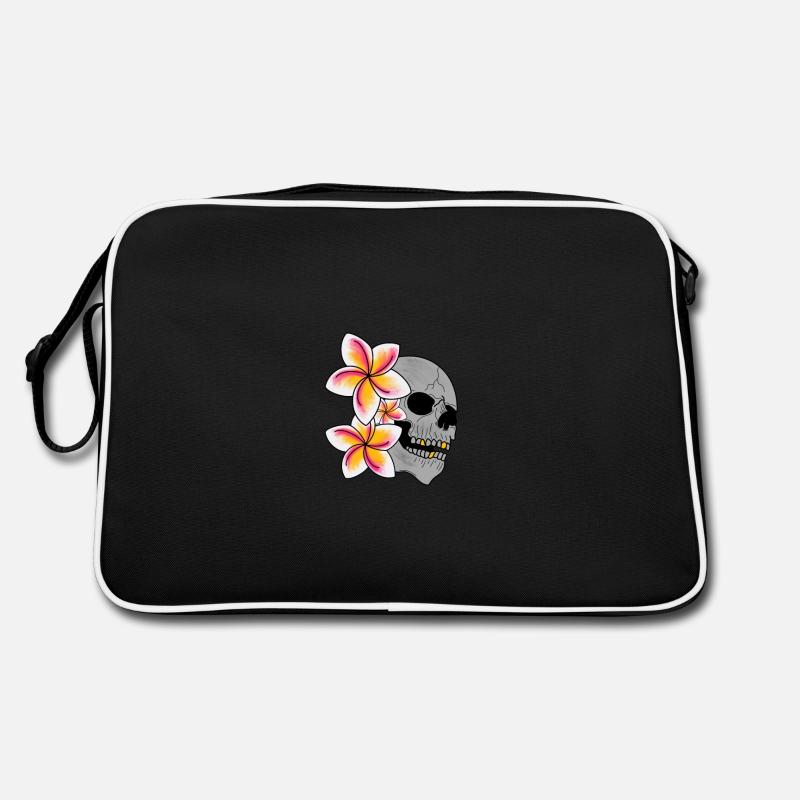 Tête de mort et fleurs de Tiaré - Sac Retro - noir/blanc