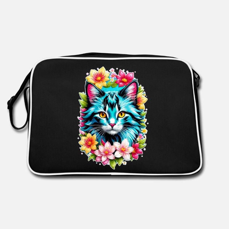 chat et fleur aquarelle Sac Retro