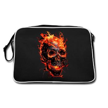 Crâne Flammes Crâne Feu Squelette Motard - Sac Retro - noir/blanc - Dos