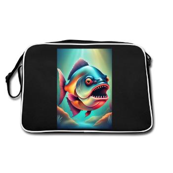 Angry looking piranha fish - Retro Bag - black/white - Back