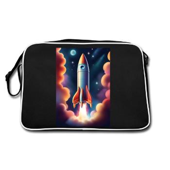 Rocket ship flying to space - Retro Bag - black/white - Back