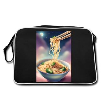 A nightly snack: bowl of noodles with broccoli - Retro Bag - black/white - Back
