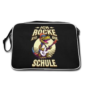 School Child School Enrollment Dino Guitar Rock Music - Retro Bag - black/white - Back